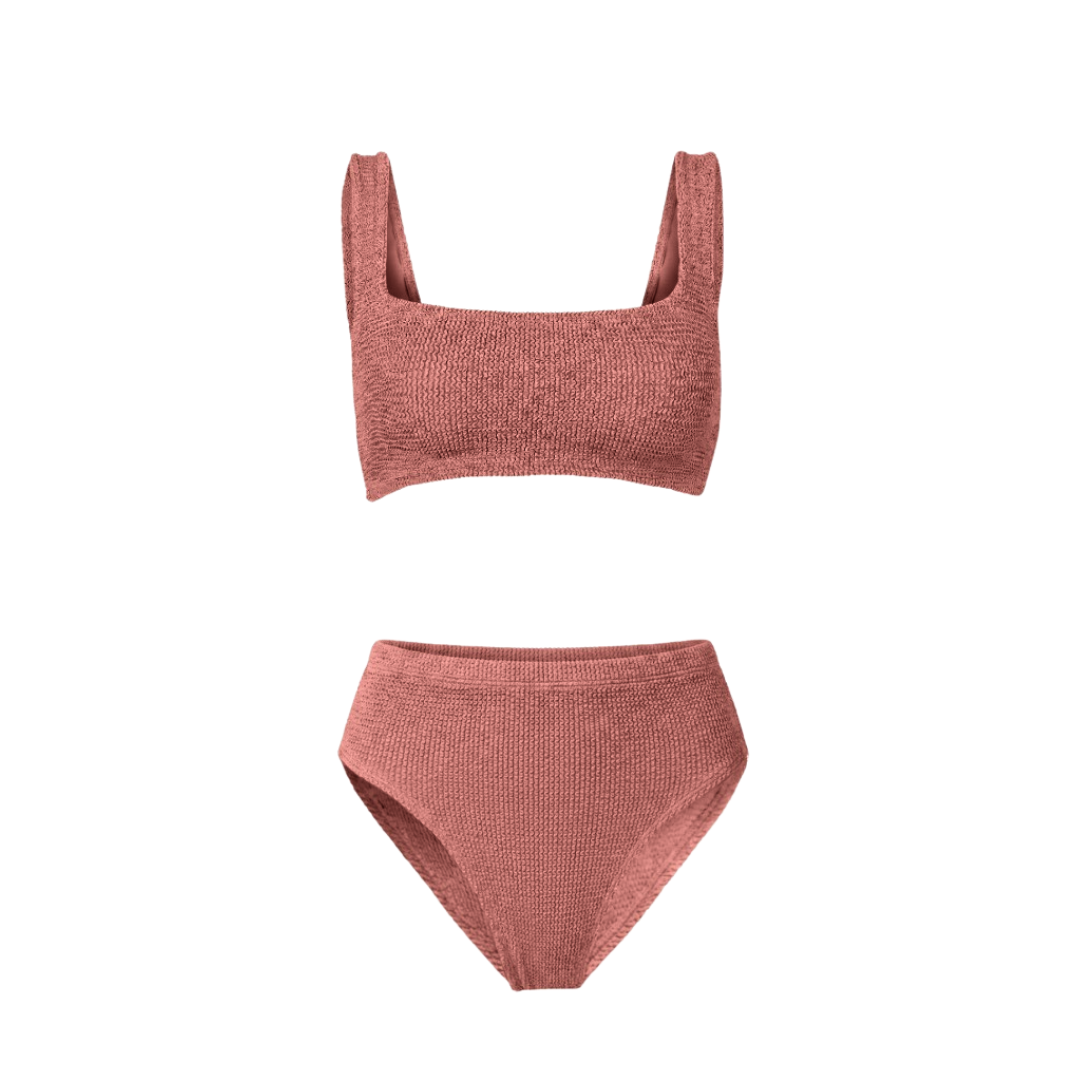 One Size Crinkle Bikini Set - Amalfi Classic Square Top - High Waisted Bottoms - Maternity, Postpartum & Beyond