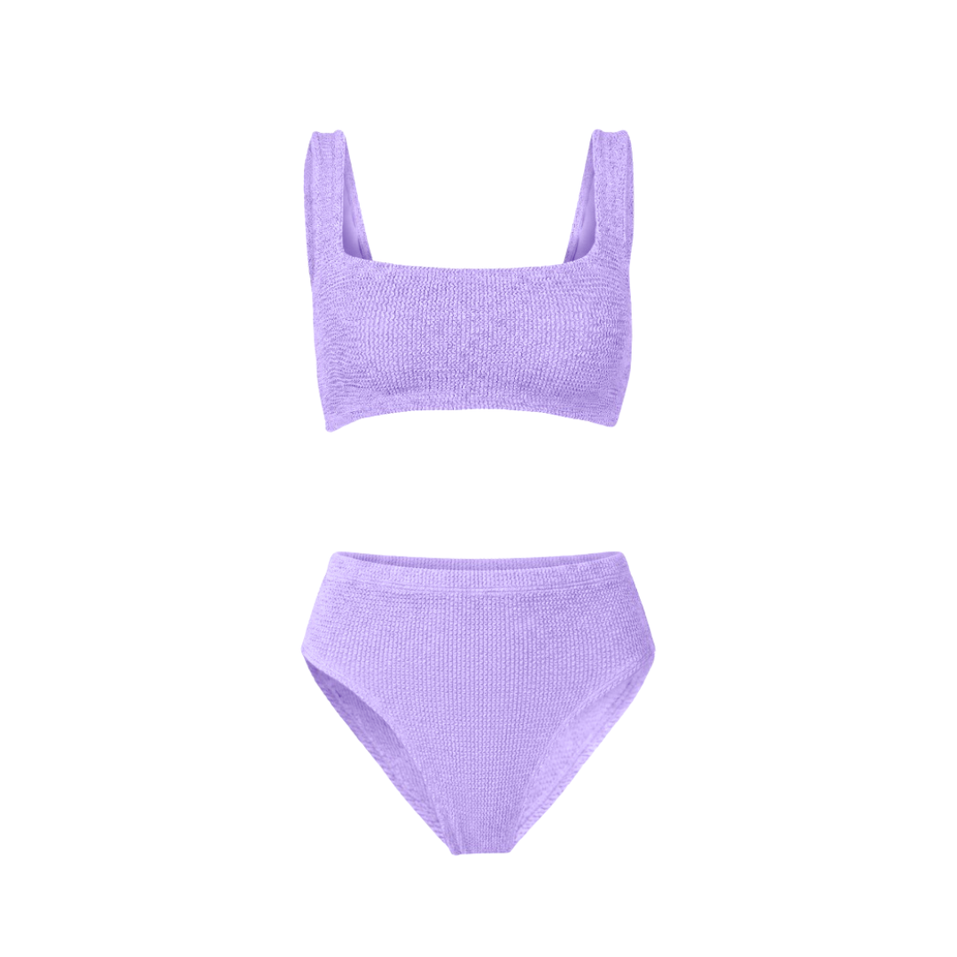 One Size Crinkle Bikini Set - Amalfi Classic Square Top - High Waisted Bottoms - Maternity, Postpartum & Beyond