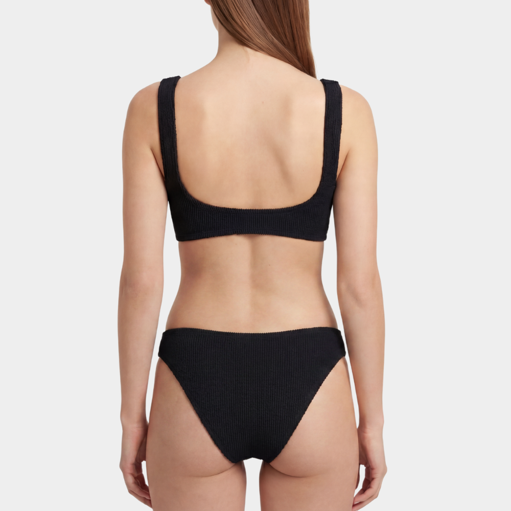Back view of the Portofino bikini with low waisted bottoms in midnight black