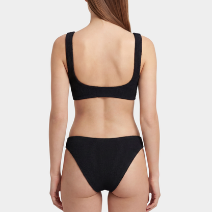 Back view of the Portofino bikini with low waisted bottoms in midnight black