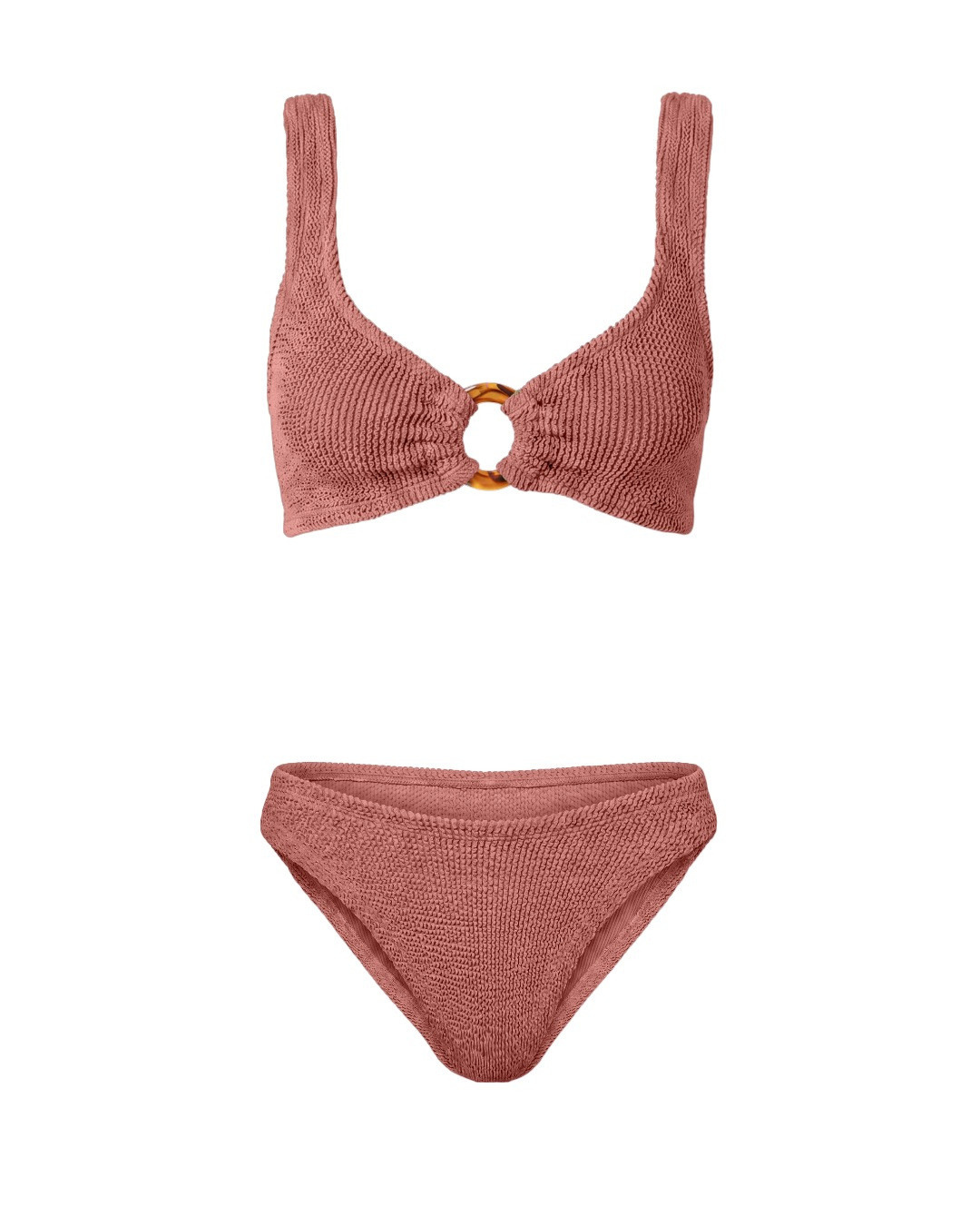 One Size Crinkle Bikini Set - Portofino Top with Tortoise Shell Hoop - Low Waisted Bottoms - Maternity, Postpartum &amp; Beyond