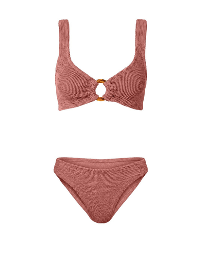 One Size Crinkle Bikini Set - Portofino Top with Tortoise Shell Hoop - Low Waisted Bottoms - Maternity, Postpartum &amp; Beyond