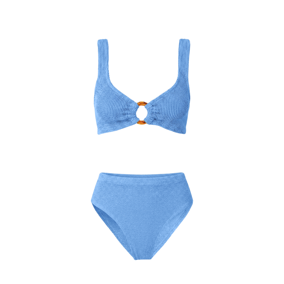 One Size Crinkle Bikini Set - Portofino Top with Tortoise Shell Hoop - High Waisted Bottoms - Maternity, Postpartum &amp; Beyond