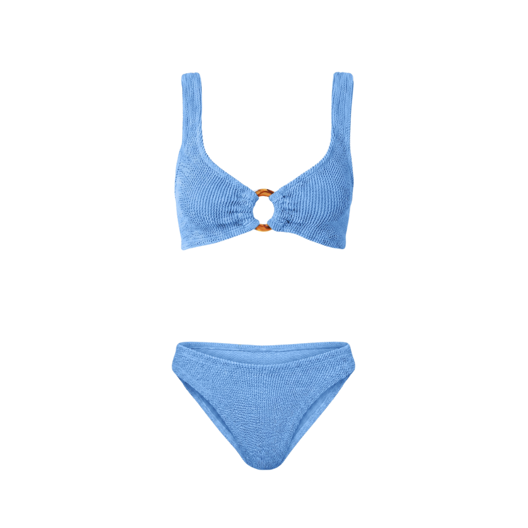 One Size Crinkle Bikini Set - Portofino Top with Tortoise Shell Hoop - Low Waisted Bottoms - Maternity, Postpartum &amp; Beyond