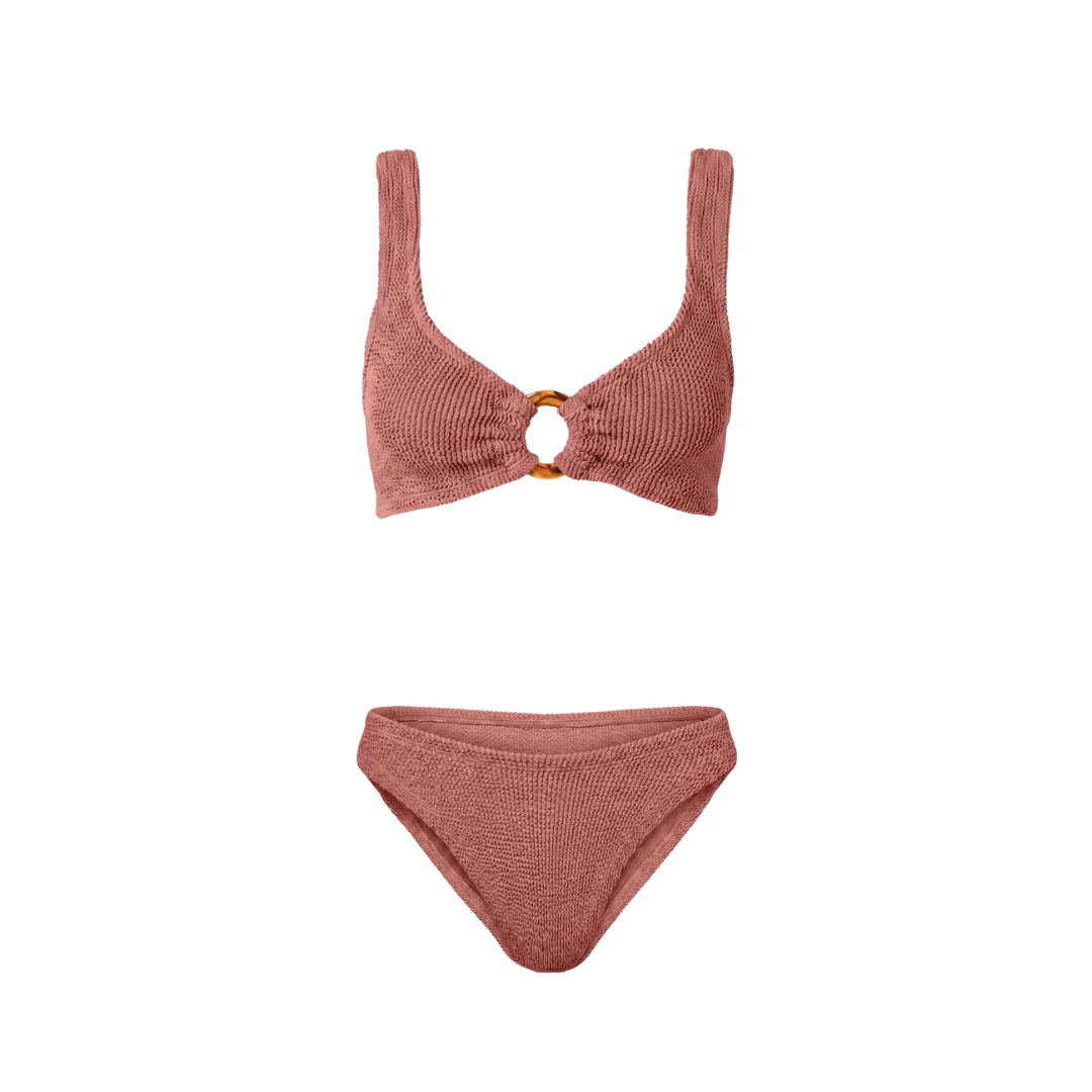 One Size Crinkle Bikini Set - Portofino Top with Tortoise Shell Hoop - Low Waisted Bottoms - Maternity, Postpartum &amp; Beyond