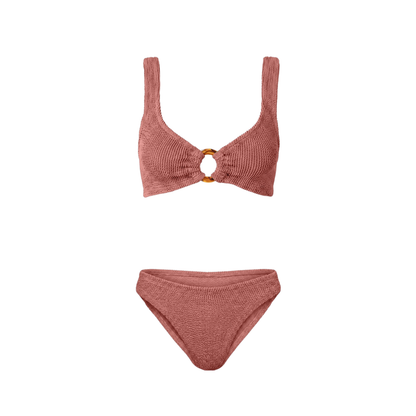 One Size Crinkle Bikini Set - Portofino Top with Tortoise Shell Hoop - Low Waisted Bottoms - Maternity, Postpartum &amp; Beyond