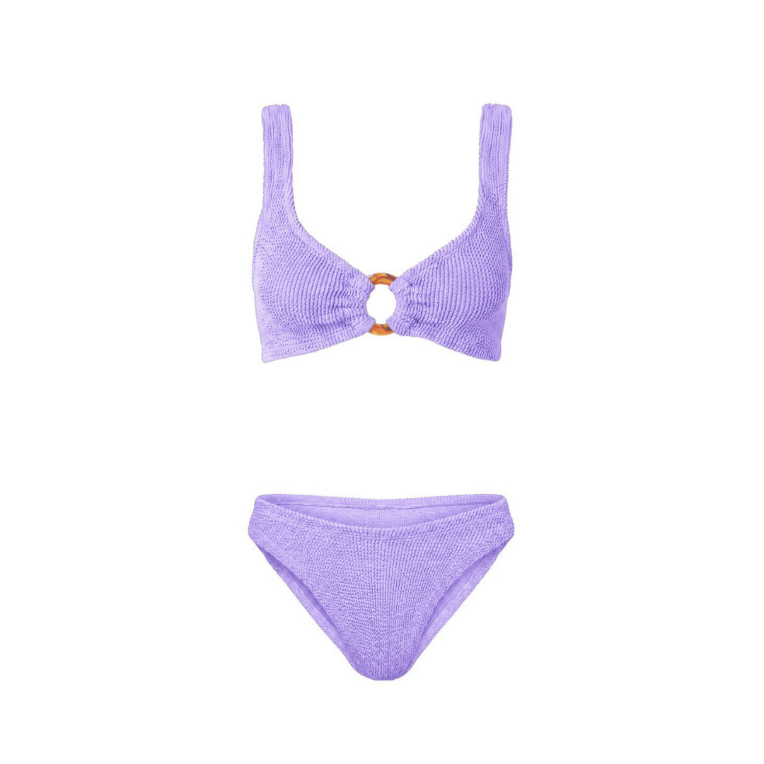 One Size Crinkle Bikini Set - Portofino Top with Tortoise Shell Hoop - Low Waisted Bottoms - Maternity, Postpartum &amp; Beyond