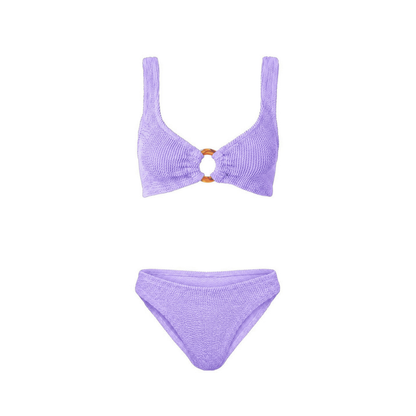 One Size Crinkle Bikini Set - Portofino Top with Tortoise Shell Hoop - Low Waisted Bottoms - Maternity, Postpartum &amp; Beyond