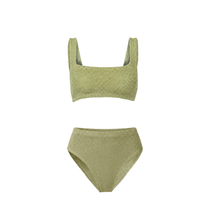 One Size Crinkle Bikini Set - Amalfi Classic Square Top  - High Waisted Bottoms - Maternity, Postpartum &amp; Beyond