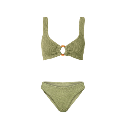 One Size Crinkle Bikini Set - Portofino Top with Tortoise Shell Hoop - Low Waisted Bottoms - Maternity, Postpartum &amp; Beyond