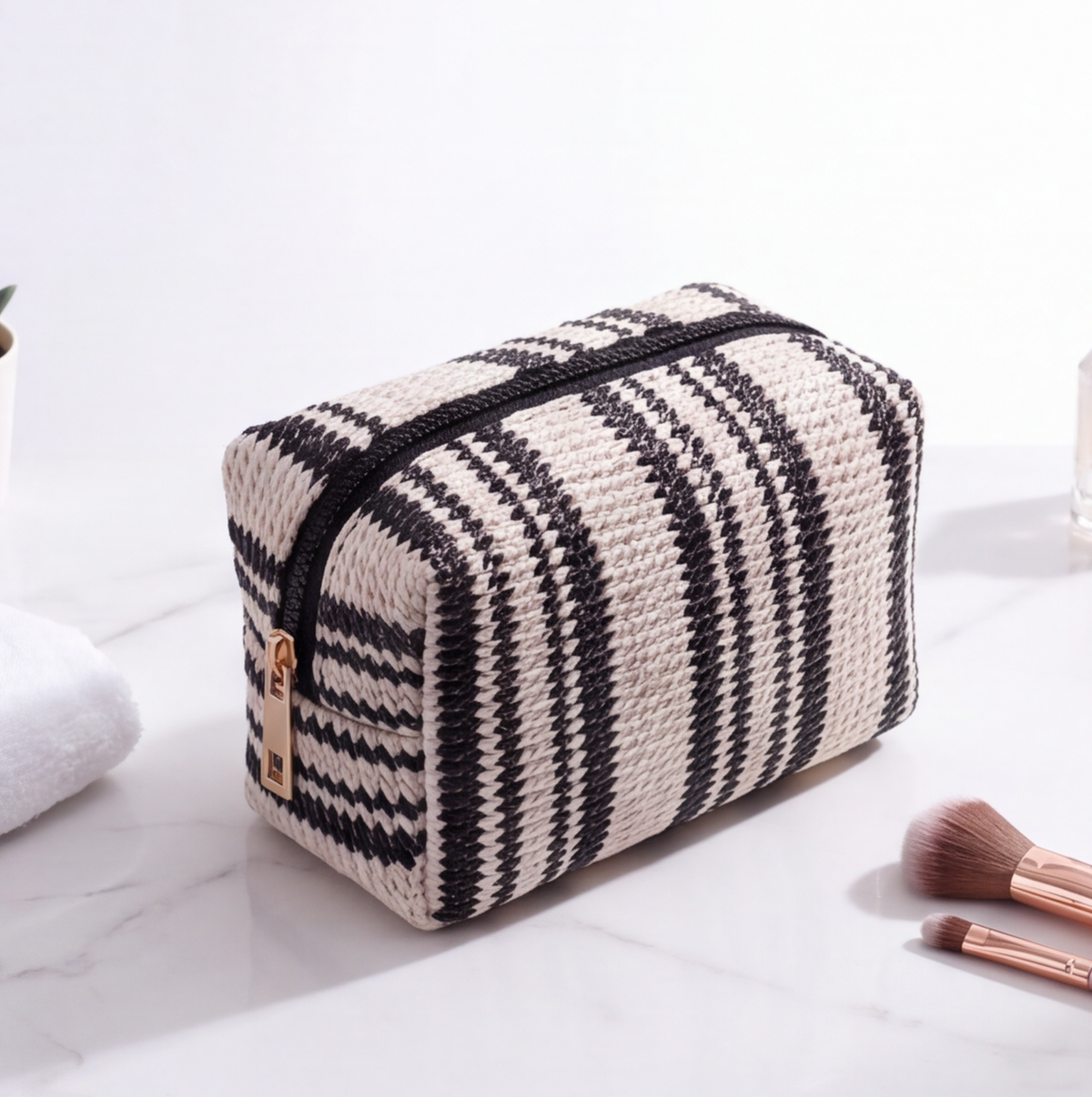 Woven B&amp;W Cosmetics Bag